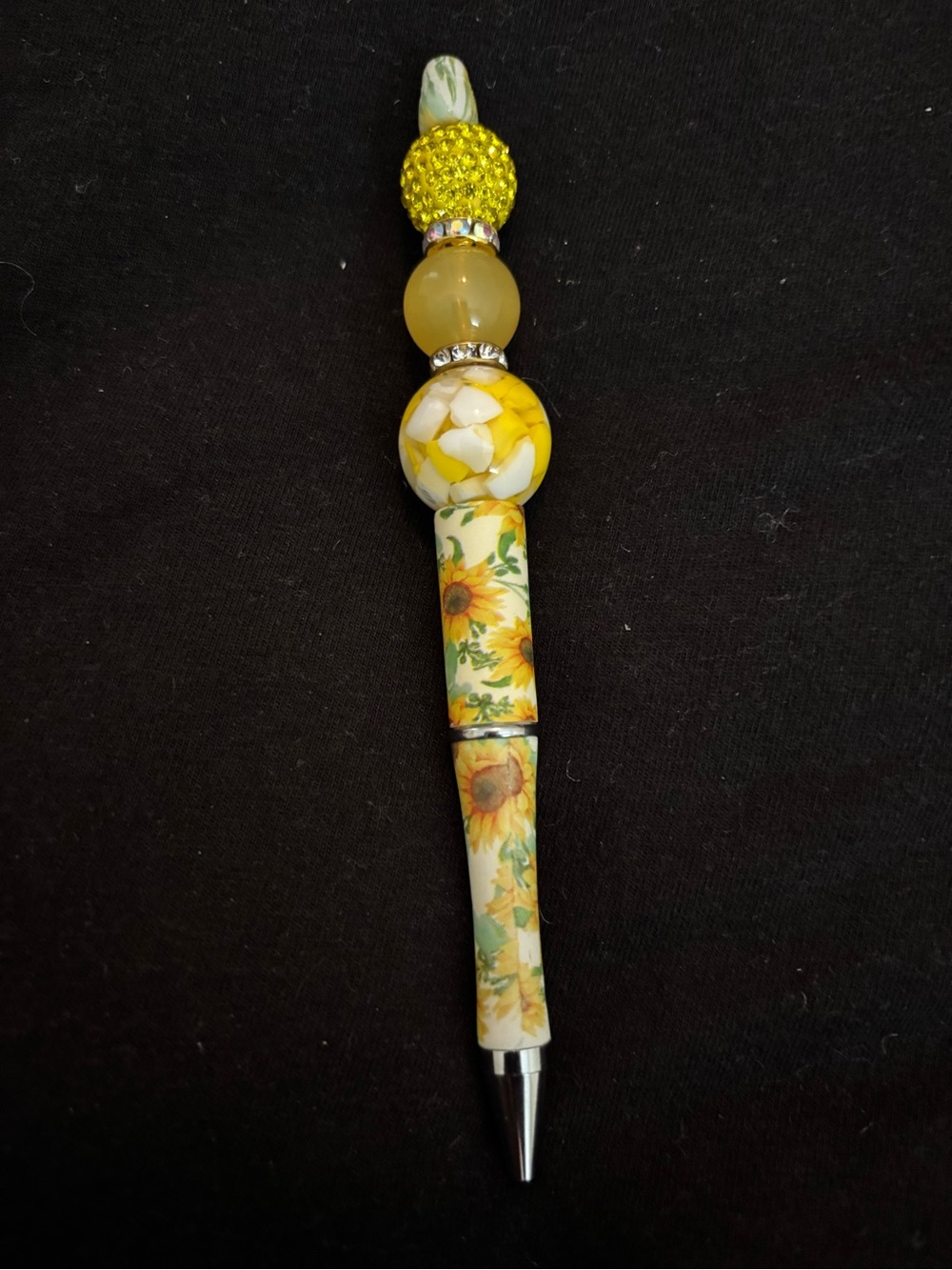 Sunflower Beaded Ballpoint Pen - Yellow Floral Design